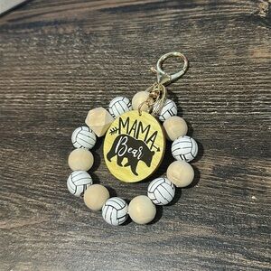 Volleyball MAMA BEAR Keychain Wristlet large wooden beads with volleyballs